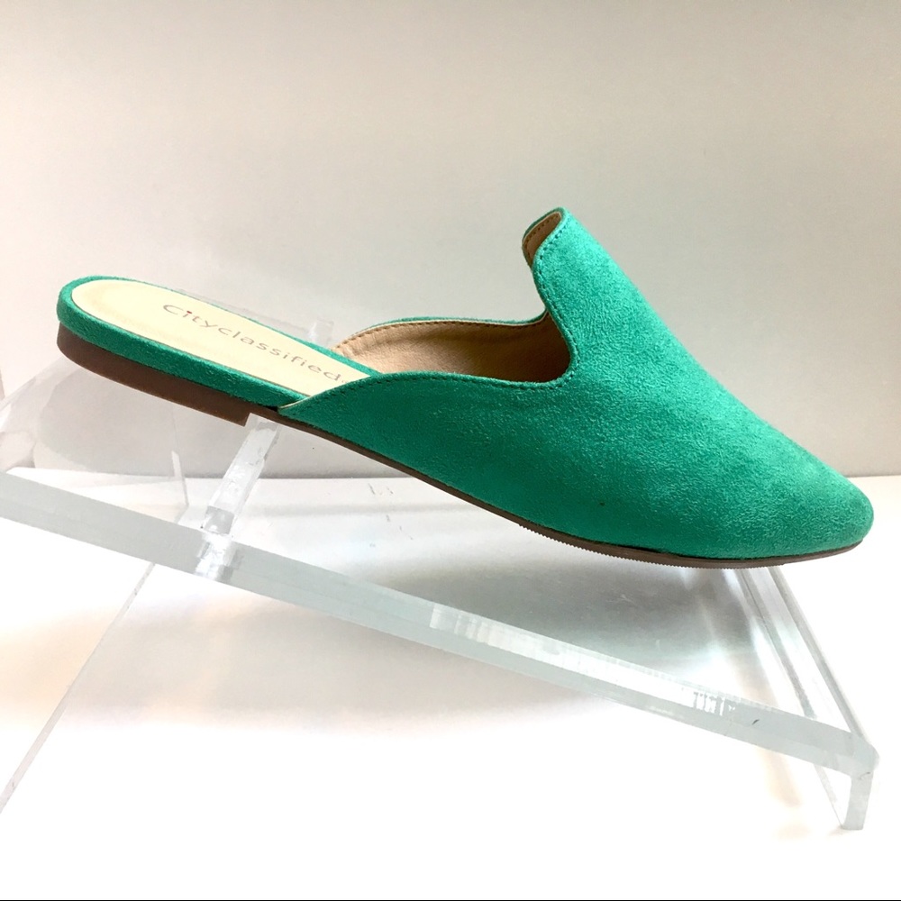 Classic Mules in Faux Suede Jade Green